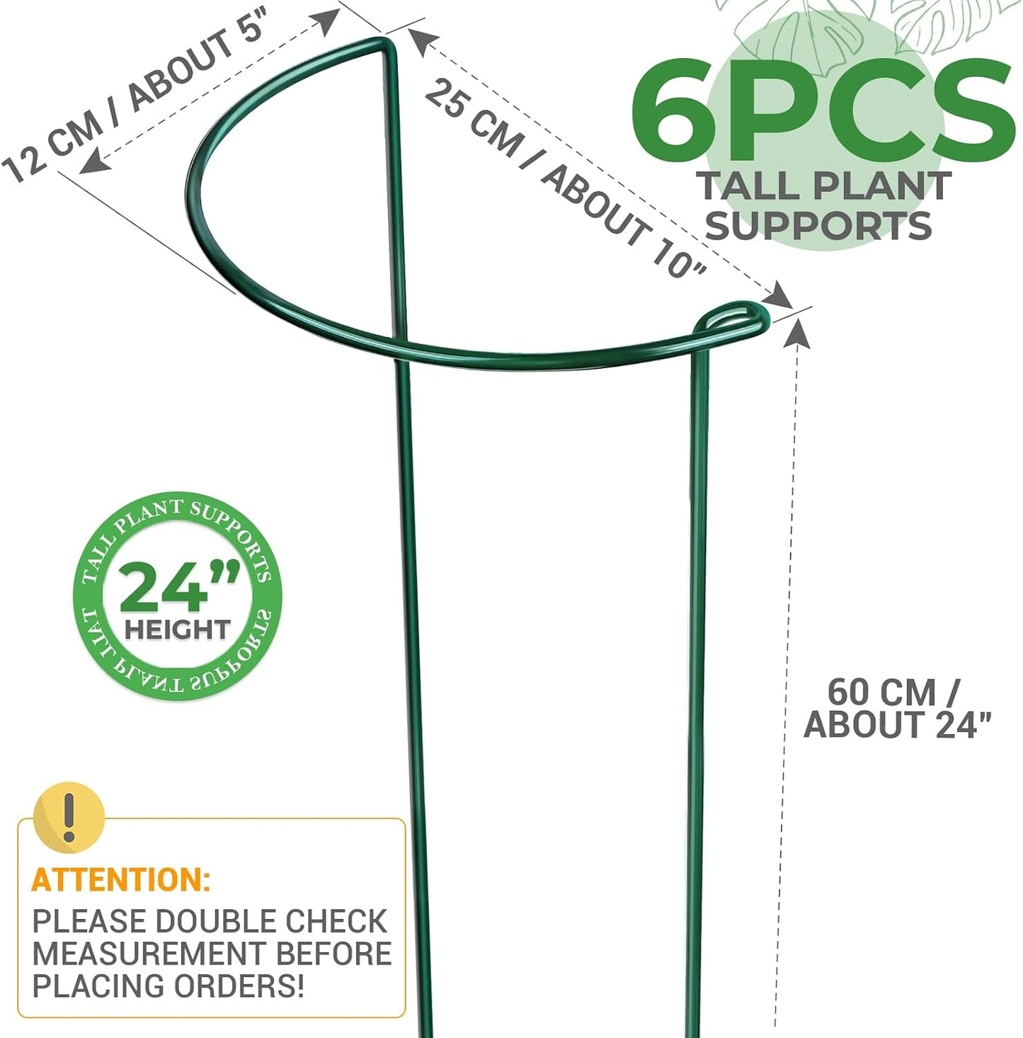 LEOBRO Plant Support Plant Stakes, 12pcs Peony Cages and Supports, Metal Garden Stakes Plant Supports, Plant Support Stakes, for Peony, Tomato, Hydrangea, Indoor Outdoor Plants, 10" W x 24" H