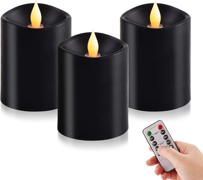 3x3 Flickering Flameless Candles Set of 2, 2AA Battery Life 600 Hours Battery Candles Flickering with Timer,3 inch Flameless Candles with Remote for Indoor/Outdoor, Ivory