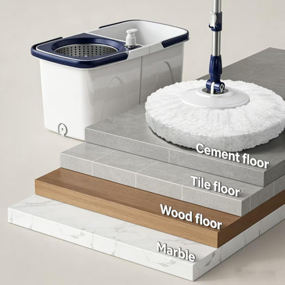 Spin Mop and Bucket Set - 360 Degree Microfiber Mop with Hands Free Wringer System, Multi Surface Floor Cleaning Mop for Hardwood, Tile, and Vinyl Floors