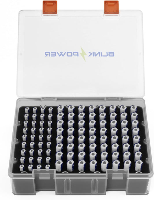 Blinkspower™ Battery Organizer Storage Case | Lockable, Moistureproof, Holds 64 AA Batteries, 36 AAA Batteries, 5 Coin Batteries and More