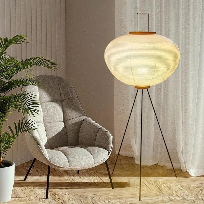 Japanese Rice Paper Floor Lamp，Noguchi Style Paper Floor Lantern Lamps,Akari Japandi Light for Wabi Sabi Decor，47.2“ Handmade Rice Paper Standing Lamps for Living Room,Bedroom, Office