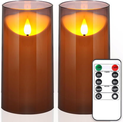 NURADA Flameless Candles with Remote Timer - Glass Real Wax 3D Wick LED Pillar Votive Candle Set Battery Operated Flickering Light for Home Christmas Decoration - White 3 Pack