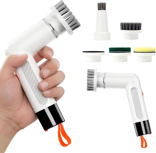 Electric Spin Scrubber, Cordless Waterproof Electric Scrub Brush with Dual Speed Settings, Smart Display, and 5 Replaceable Brush Heads for Bathroom, Kitchen, and Floor Cleaning