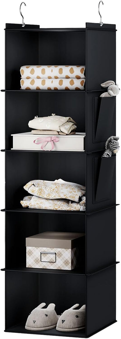 YOUDENOVA Hanging Closet Organizer, 4-Shelf Closet Hanging Storage Shelves, Grey