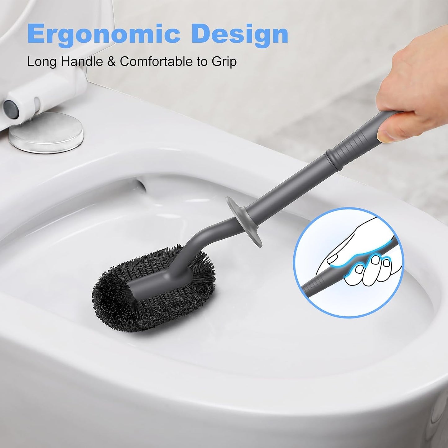 HAMITOR Toilet Bowl Brush Holder Set: Curved Design with Holder for Deep Cleaning Under Rim - Compact Hidden Scrubber for Small Space - Modern RV Bathroom Accessories - White 1 Pack