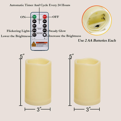 Homemory 3 Pack Flameless Candles, Outdoor Waterproof, Battery Operated LED Pillar Candles with Remote Control and Timer, Plastic, Long Lasting，4”5”6”