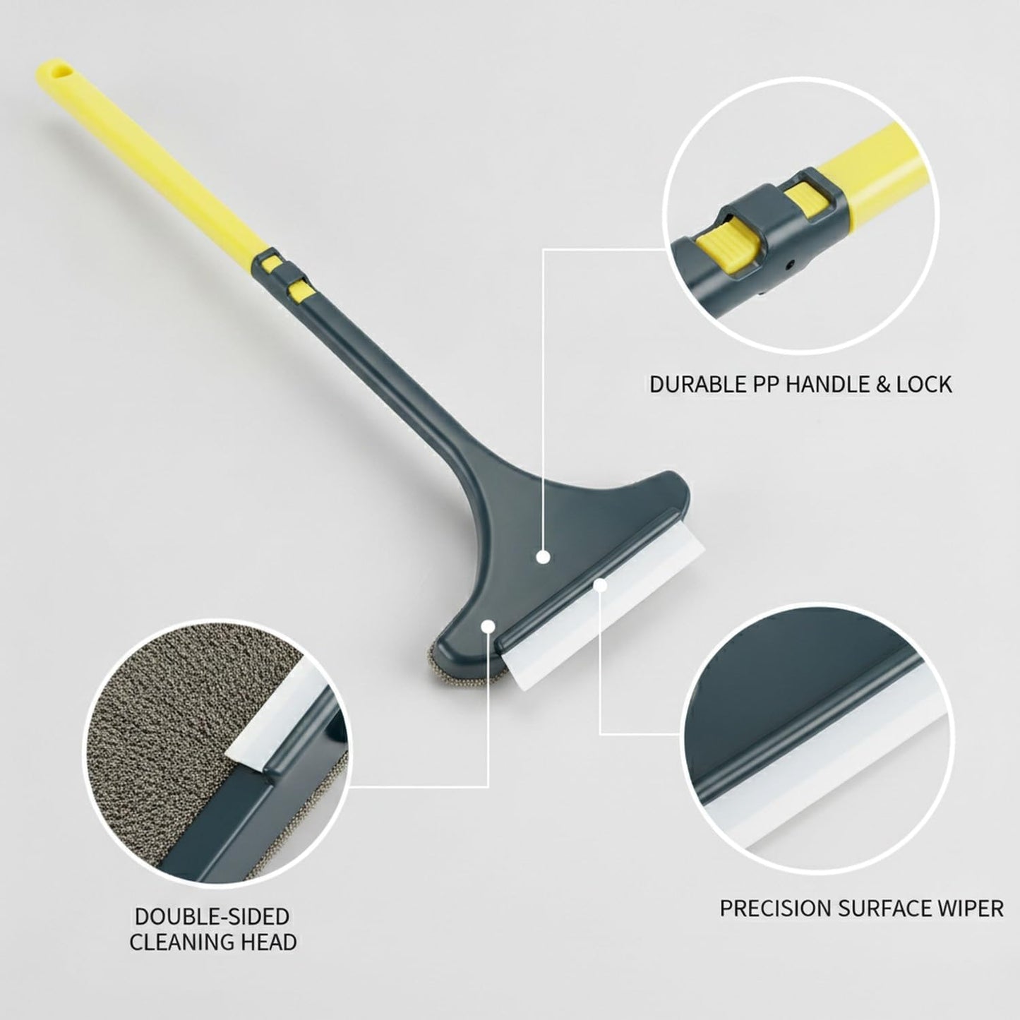 Window and Screen Cleaning Brush, Double-Sided Tool for Glass and Mesh, 13-Inch PP Plastic Frame with Surface Wiper (1 PC)