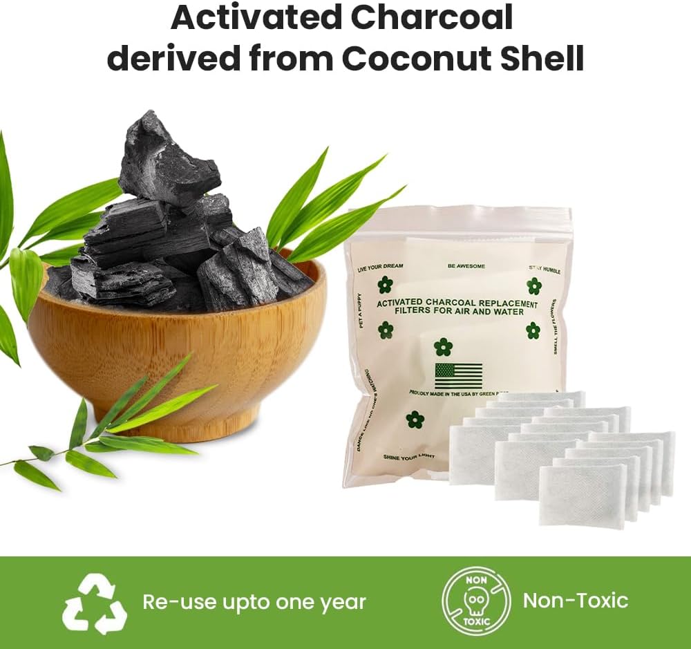 Green Piece® 24 Pack Overstuffed All-Natural Diaper Pail Deodorizer | Activated Charcoal Air Purifier Compatible with Diaper Pails, Shoe Closets, Trash Cans, Pets - Made in The USA by Green Piece