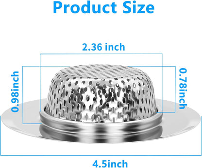 2PCS Sink Drain Strainer Set, 4.5 Inch Outer Diameter | Stainless Steel Ktchen Sink Strainer, Sink Drain Cover Filter Food Catcher Basket,Prevent Clogs and Keep Drains Clear