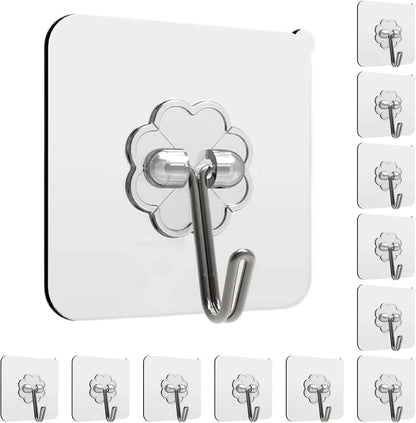 Adhesive Hooks, 24 Pack Heavy Duty Sticky Hooks, Transparent Removable Adhesive Hooks for Hanging, Wall Hooks Can be Used for Kitchen Bathroom Shower Outdoor Home Improvement, Waterproof and Rustproof