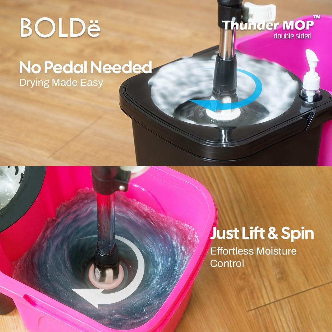 Thunder Mop Spin System -Double-Sided- 2 Compact Stackable 6L Buckets, Microfiber Head, Stainless Steel Wringer, Antifungal Quick-Dry Cleaning, Soap Dispenser, 3 Free Refills (Lime/Forest Green)