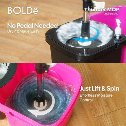 Thunder Mop Spin System -Double-Sided- 2 Compact Stackable 6L Buckets, Microfiber Head, Stainless Steel Wringer, Antifungal Quick-Dry Cleaning, Soap Dispenser, 3 Free Refills (Lime/Forest Green)