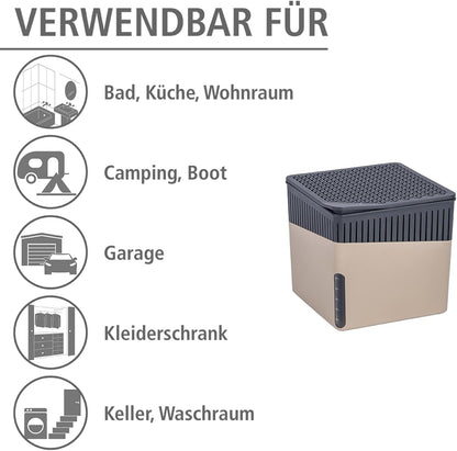 WENKO Dehumidifier Small, Portable, Compact and Rechargeable, Moisture Absorber for Bathroom, Bedroom, Garage, Closet, 2800 Cubic Feet, 2.2lbs, White, 6.18 x 6.5 x 6.5, 2.2 lbs
