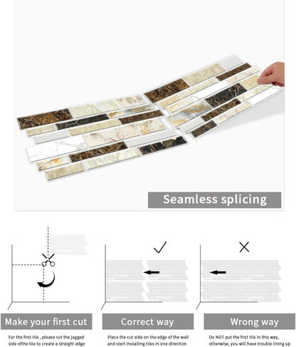 36 Sheets of Self Adhesive Marble Tile Wall Tiles Vinyl Sticker | 9.68 x 4.72in Water Resistant, Easy to Stick and Peel off, Suitable for DIY Decoration on Ceilings and Walls (Black)