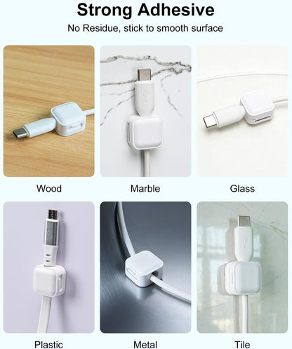 Art3d 8 Pack Magnetic Cable Clips, White Cable Management Accessories, Cord Smooth Adjustable & Adhesive Backing Cord Organizer for Office Home Organization, Desk, Wall, Nightstand, Phone, Car