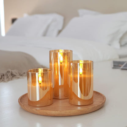 Amagic Clear Glass Flameless Candles Battery Operated with Timer, Remote Control, LED Pillar Candles, Battery Powered, Valentine's Day Decor, Pure White Wax, Set of 3