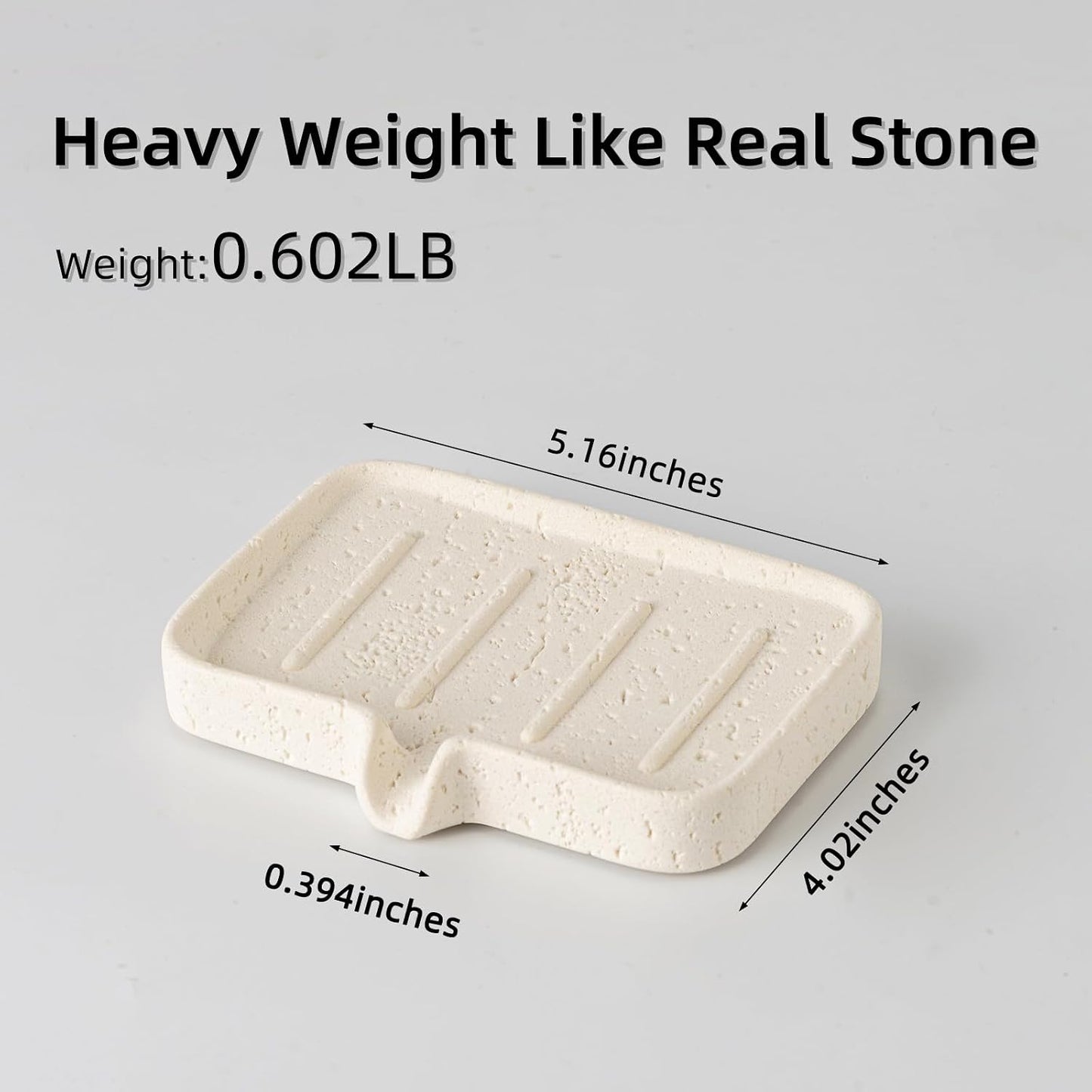 Soap Dish, Bar Soap Holder, Travertine Stone Look, Off White | Self Draining,Sponge Holders Tray for Shower,for Dispenser,Scrubber,Bottle,Cup on Bathroom Kitchen Bathtub Sink or Counter