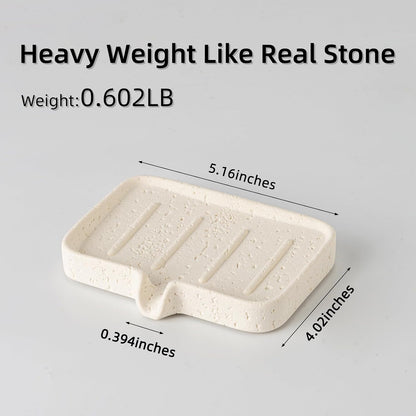 Soap Dish, Bar Soap Holder, Travertine Stone Look, Off White | Self Draining,Sponge Holders Tray for Shower,for Dispenser,Scrubber,Bottle,Cup on Bathroom Kitchen Bathtub Sink or Counter
