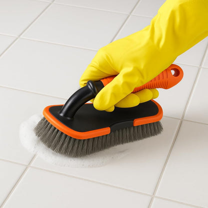 DecorRack 2 Pack Cleaning Brush, Heavy-Duty Scrub Brush with Ergonomic Handle for Floors, Tiles, Bathtubs, Grout, Decks, and Outdoor Surfaces (Orange, 2 Pack)