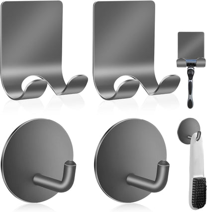 Diesisa Razor Holder for Shower + Adhesive Wall Hooks, Premium 304 Stainless Steel Shower Razor Holder with Heavy Duty Waterproof Sticky Hooks for Hanging Towels, Coat, hat (2+2 Pack)