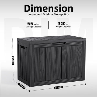 Vixzen 55 Gallon Deck Boxes Outdoor Waterproof, Lockable Resin Storage Box with lid for Furniture Cushions, Weatherproof Containers Outside Storage Boxes for Garden Patio Pool Tools(Black, 55 Gallon)