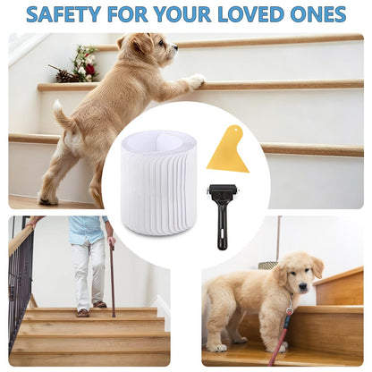 Butizone Stair Treads Non Slip 4" x 24", 5-Pack Pre-Cut Clear Anti Slip Strips for Wooden Steps Indoor, Transparent and Waterproof Grip Tape, Safety for Elderly and Dogs