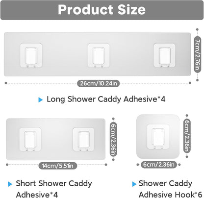 Shower Caddy Adhesive Replacement Flat, Transparent Adhesive Hooks | No Drilling, Waterproof, for Shower Caddy, Strong Bathroom Storage Shelves and Kitchen Racks (Double*8pcs + Single*4pcs)