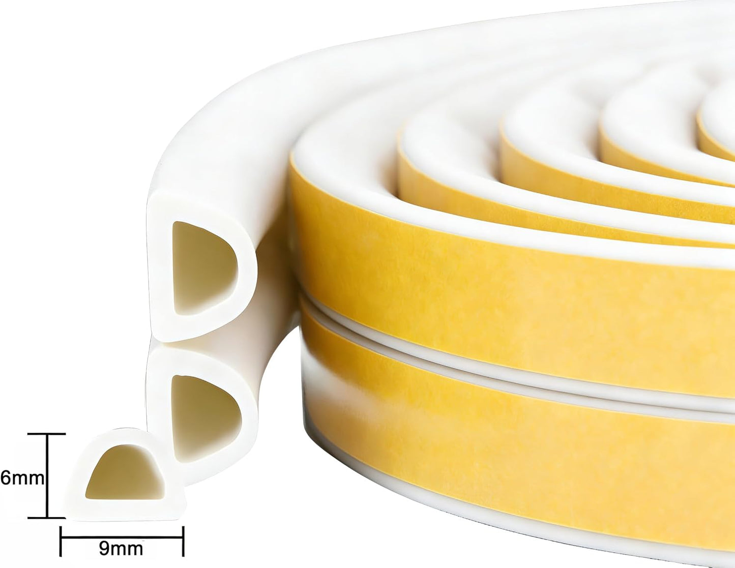 Weather Stripping Seal Strip Tape, Doors Windows Frame Self Adhesive D Type Foam Sealing Tape, 32.8Ft Rubber Soundproof Insulation Cell Foam Stripping, White