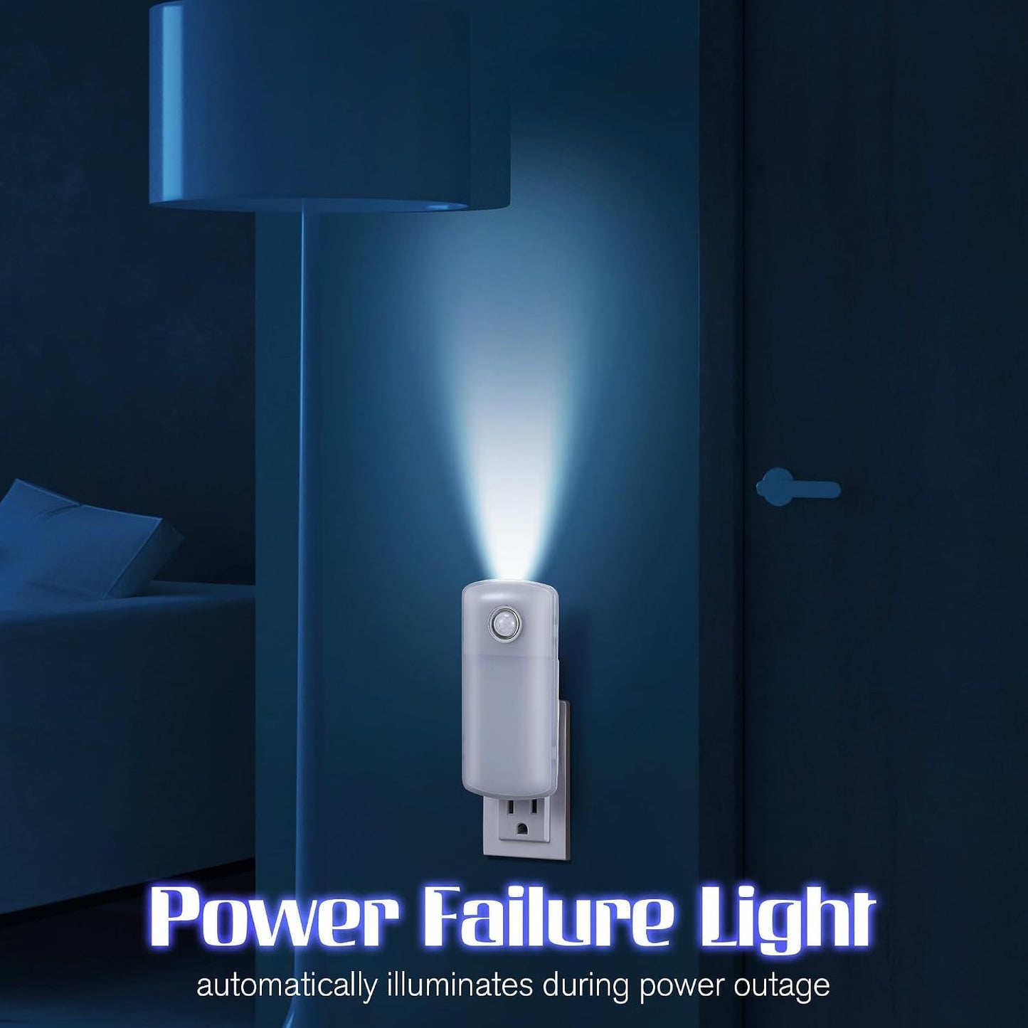 Enhon Emergency Power Failure Night Lights, 5-in-1 Multi Color LED Light, Rechargeable Flashlight with Foldable Plug, Automatic On Off Motion Sensor for Bedrooms, Hallways, Black Outs(3 Pack)