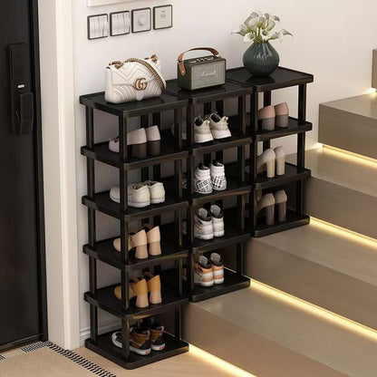 Vertical Shoe Rack - Tall Narrow Shoe Rack Organizer for Small Spaces,5 Tier Bamboo Shoen Shelf for Entryway,Closet,Corner,Doorway,Skinny Shoe Shelf Space Saving Shoe Storage,Free Stackable DIY