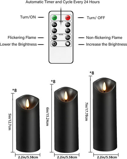 Nimiko Flameless Candles with Remote, Battery Operated Flickering Flameless Candles, LED Candles with Timer 2/4/6/8H, with Realistic LED Candles Set of 9 (D3 x H 3" 4" 5" 6" 7") (White)