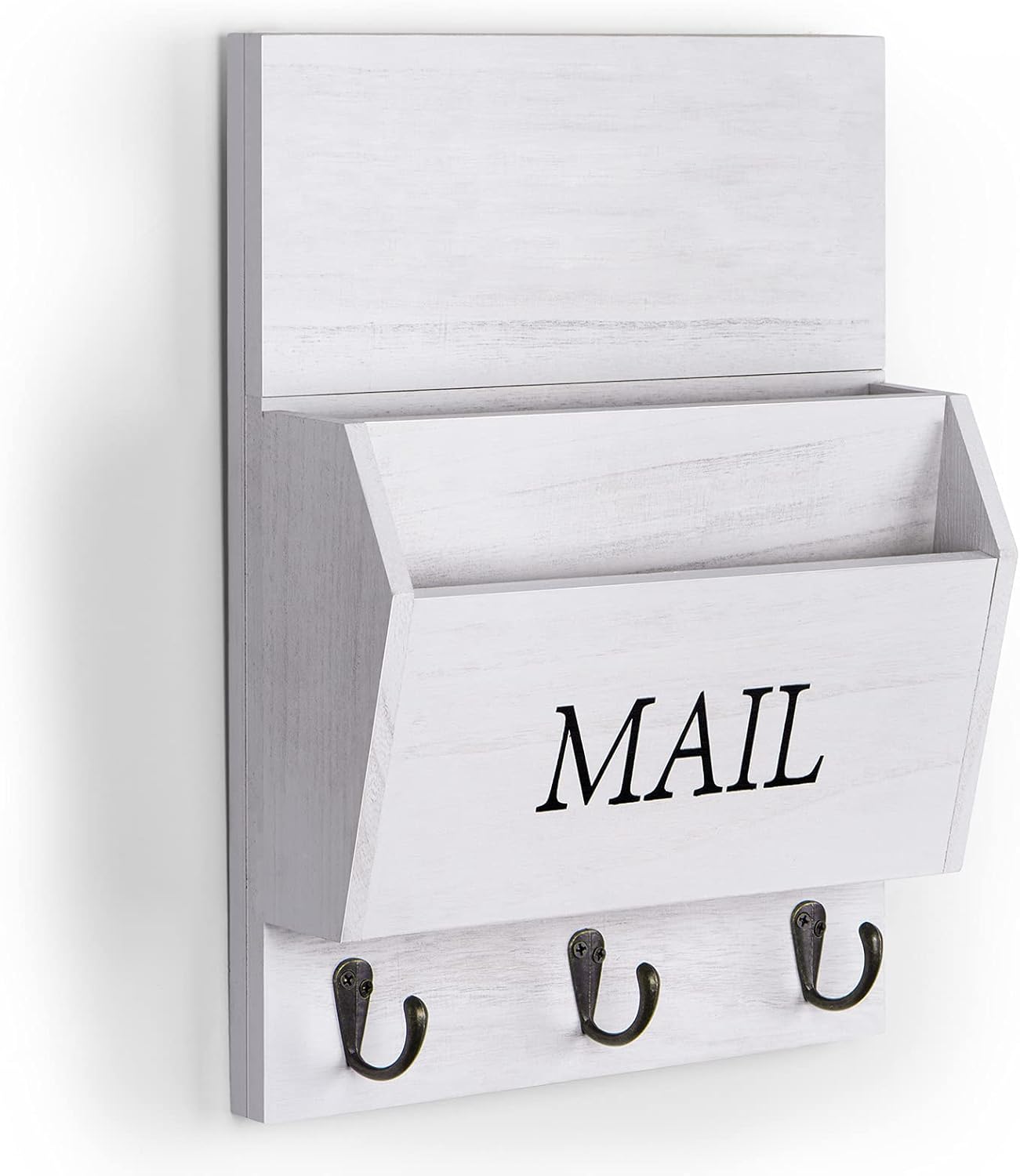 DLQuarts Mail Organizer with Key Holder for Wall, Mail Sorter Wall Mounted, Decorative Wooden Key and Mail Holder with 3 Hooks, Black
