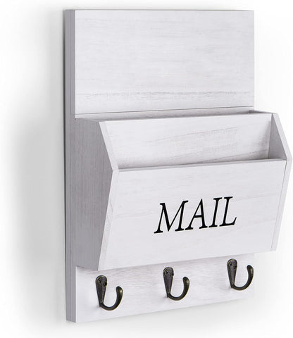 DLQuarts Mail Organizer with Key Holder for Wall, Mail Sorter Wall Mounted, Decorative Wooden Key and Mail Holder with 3 Hooks, Black