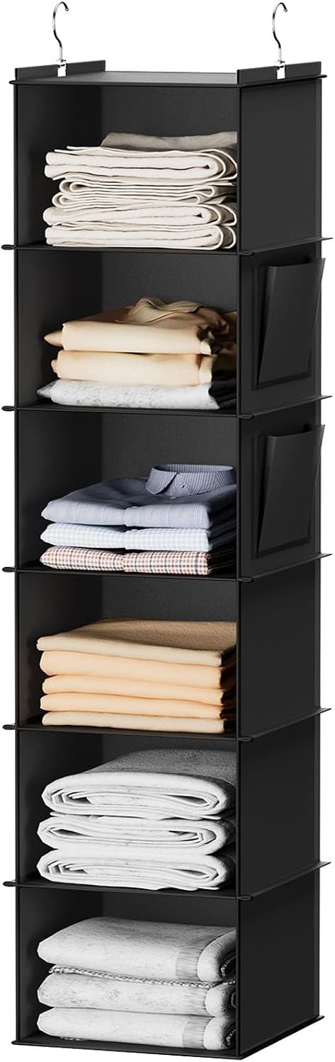 YOUDENOVA Hanging Closet Organizer, 6-Shelf Closet Hanging Storage Shelves, 2 Packs, Grey