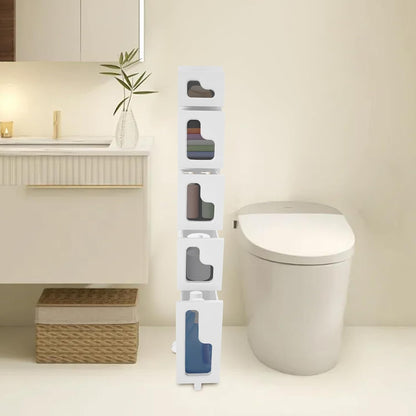 2 Tier Slim Bathroom Storage Cabinet with Movable WheelsSmall Bathroom Storage Cabinet Narrow Bathroom Storage Cabinet for Small Space, Bathroom, Kitchen, Laundry, White (15.7×6.3×22in)