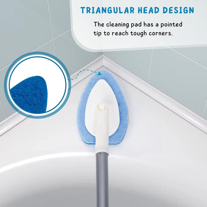 Shower Scrubber with Long Handle, 47'' Bathtub Scrub Brush, Bathroom Tub and Tile Cleaning Tool with 6 Refill Pads