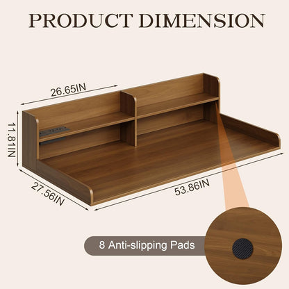 Washer Dryer Countertop with 2 Adjustable Shelves and Charging Station, 53.94" x 27.56" Laundry Countertop for Washer and Dryer, Laundry Room Storage Organizer, Walnut