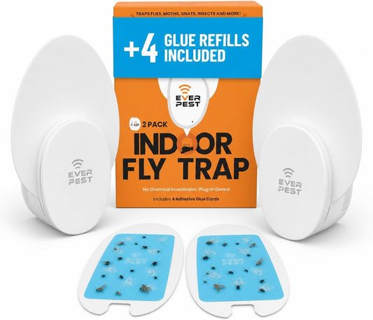 Indoor Electric Fly Trap (2-Pack) – Plug-in Insect Catcher with 4 Glue Cards for Fruit Flies, Gnats, Moths & Mosquitoes – Safe Pest Control for Home Use