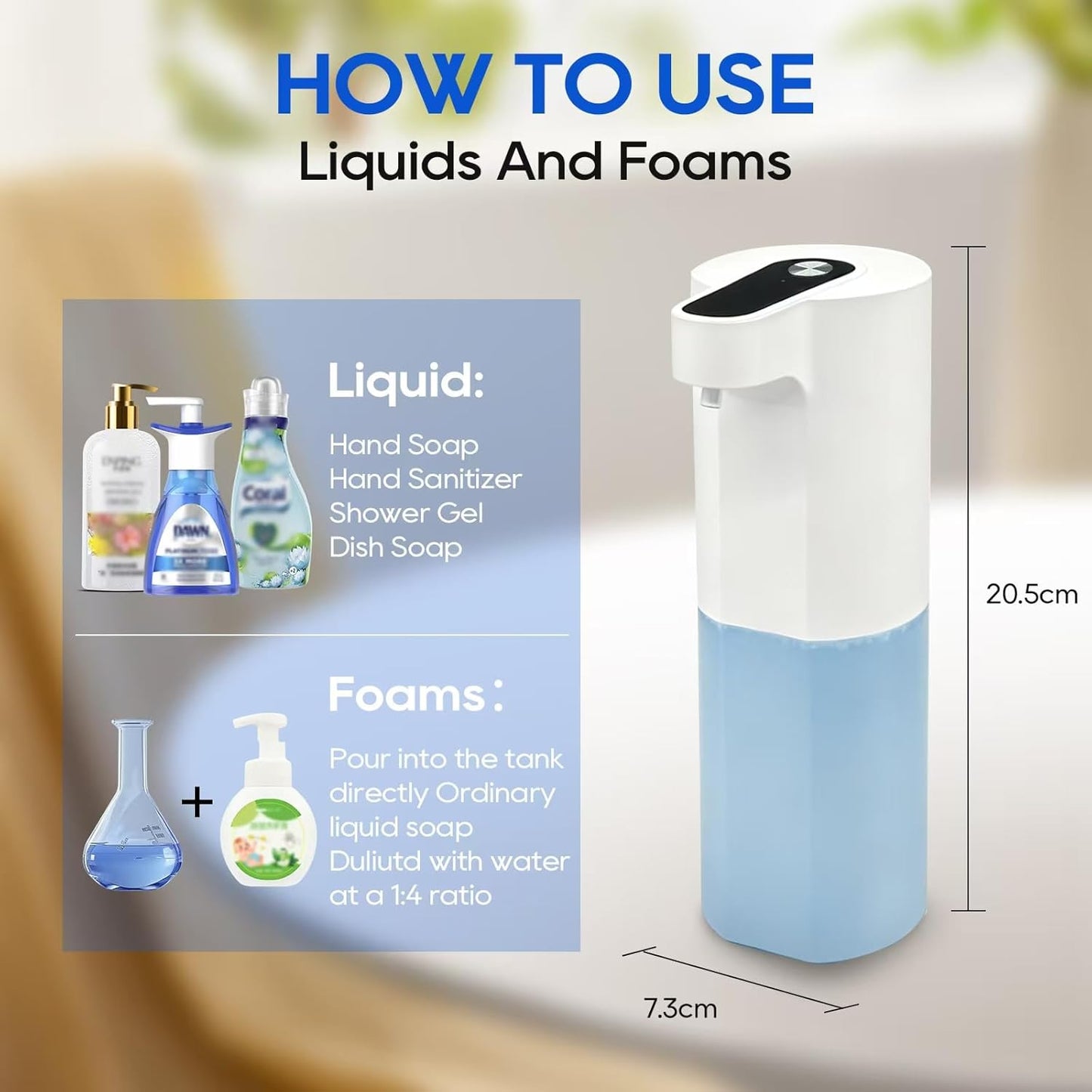 Automatic Soap Dispenser Touchless, Liquid & Foaming Soap Dispensers, USB Rechargeable Smart Hand Soap Dispenser, 3-Level Adjustable, 12.2oz/360ml (Gel Version and Foam Version)
