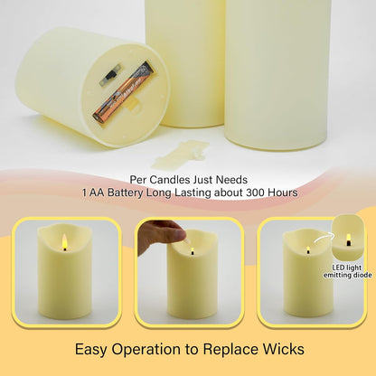 Nimiko Flameless Candles with Remote, Battery Operated Flickering Flameless Candles, LED Candles with Timer 2/4/6/8H, with Realistic LED Candles Set of 9 (D3 x H 3" 4" 5" 6" 7") (White)