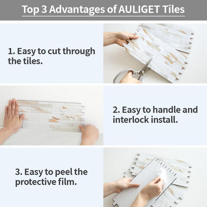 AULIGET 20 Sheets Peel and Stick Backsplash, Black & Grey Wood Look PVC Mixed Metal Stick on Backsplash Tiles for Kitchen