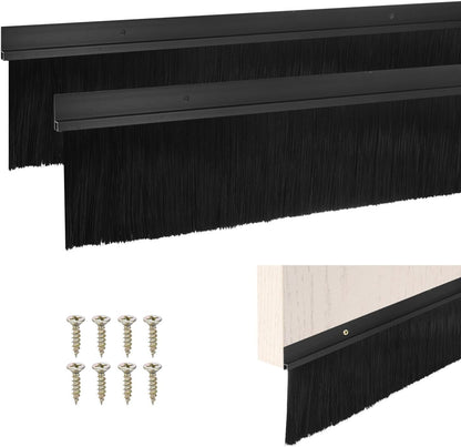 M METERXITY 2Pack Door Sweep - 39" Door Bottom Brush Heavy Duty Seal Draft Stopper Aluminum Base with 50mm Brush, Adhesive/Screw Installation for Interior/Exterior/Garage/Sliding Doors, Black