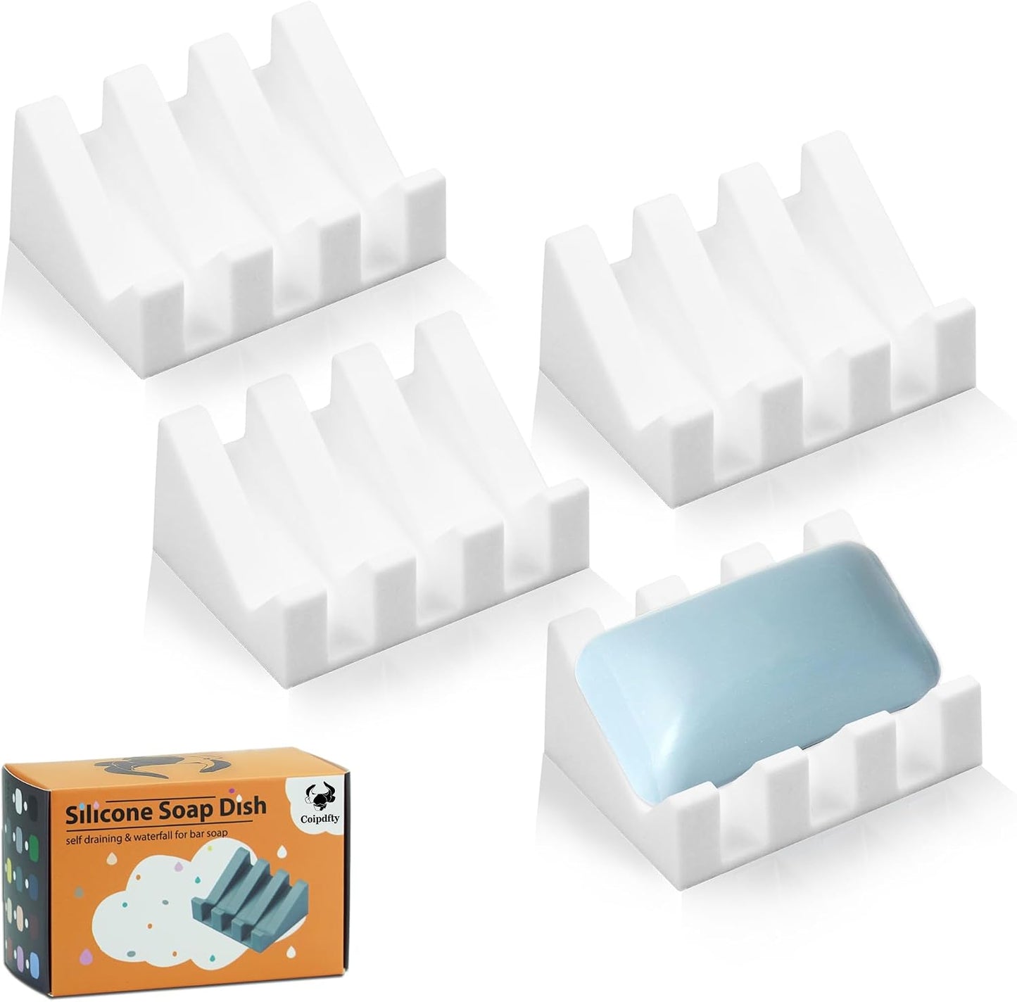 Self Draining Soap Dish Holder,Silicone Soap Dish,for Bathroom,Kitchen, Sponges，Can Extend Soap Life，Keep Soap Bars Dry and Easy Cleaning (White,1-Pack) - Colors A