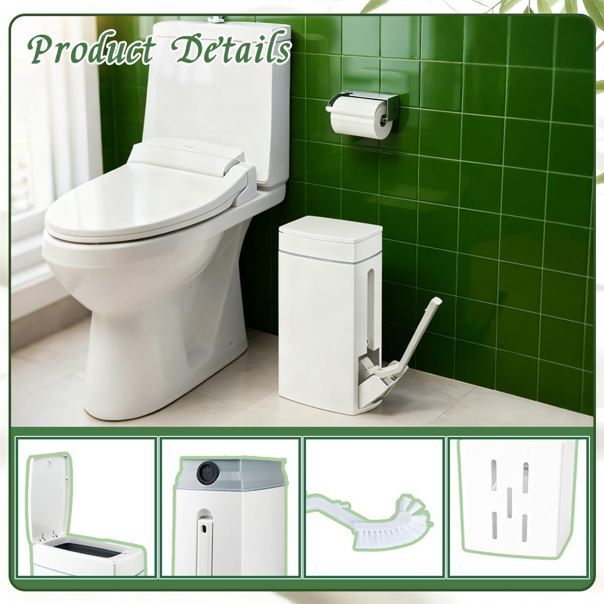 Bathroom Trash Can with Toilet,Slim Bathroom Trash Can,Toilet Brush and Holder Set,4.5 Liter / 1.2 Gallon Press Type Odor Proof rv Trash can,for Bathrooms, RVs, Small Spaces