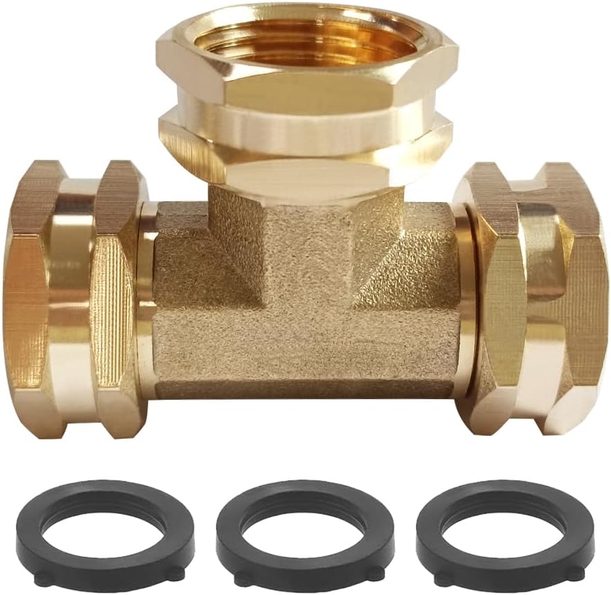 Joywayus 2PCS Brass 3/4" GHT Garden Hose Splitter Body Backyard 2 Way Y Shaped Swivel Connector Threaded Pipe Fitting Coupler Adapter with Washer
