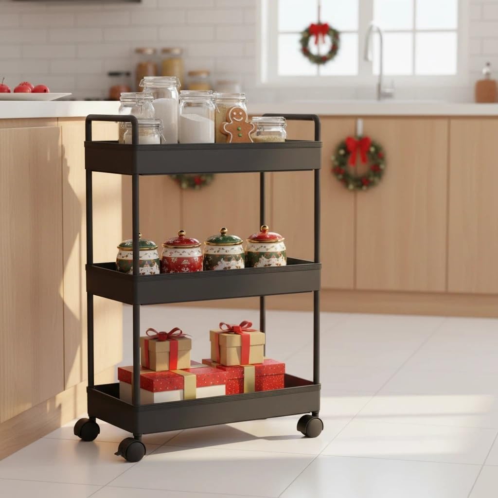 Ronlap 3 Tier Slim Rolling Storage Cart with Wheels Plastic Utility Cart Organizer for Snack Craft Art Postpartum Baby Diaper Nail Makeup in Bathroom Laundry Room Kitchen Bedside Narrow Space, White
