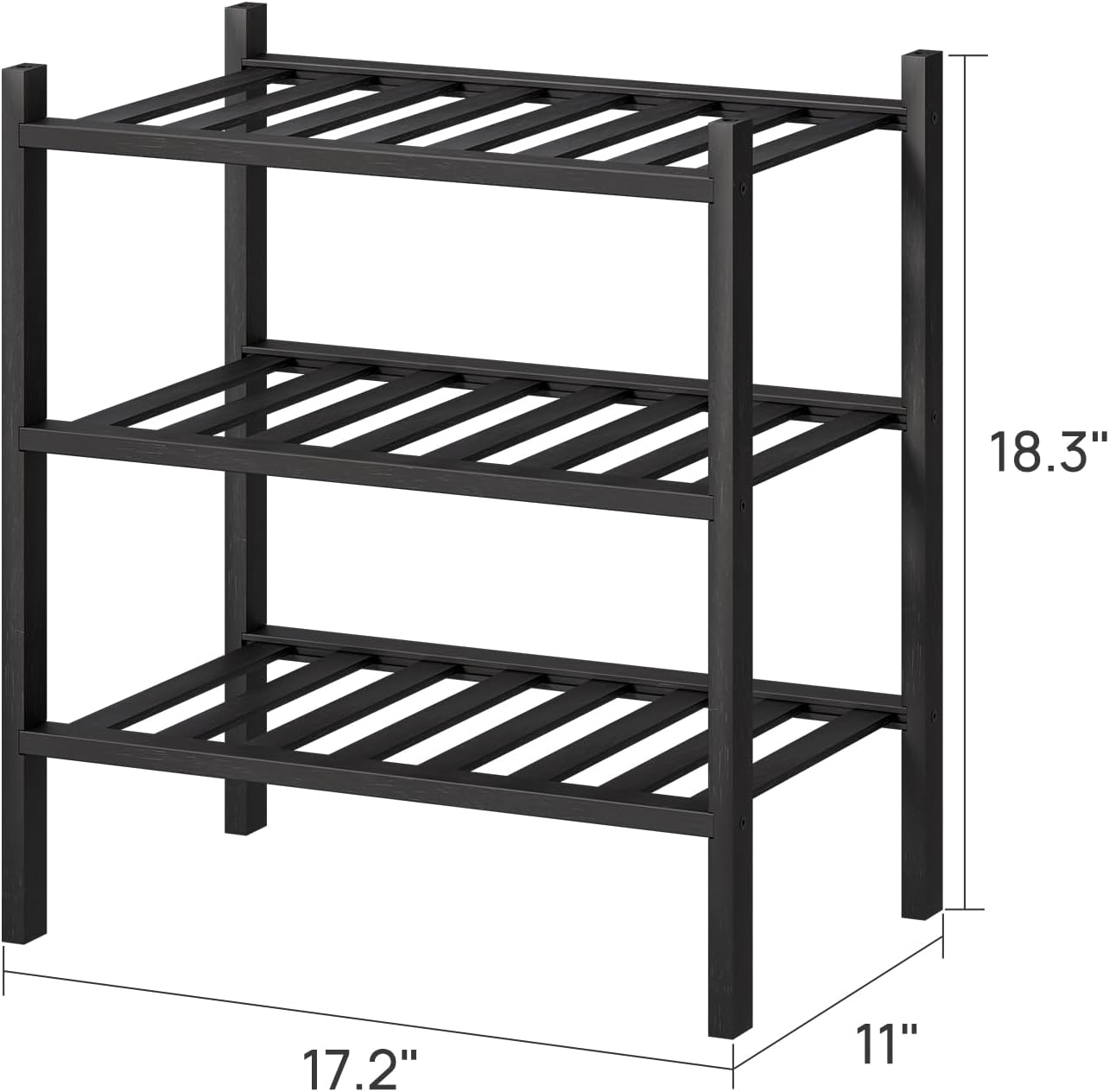 viewcare 3-Tier Black Bamboo Shoe Rack for Entryway, Stackable | Foldable | Natural, Shoe Shelf Storage Organizer for Hallway Closet, Free Standing Shoe Racks for Indoor Outdoor