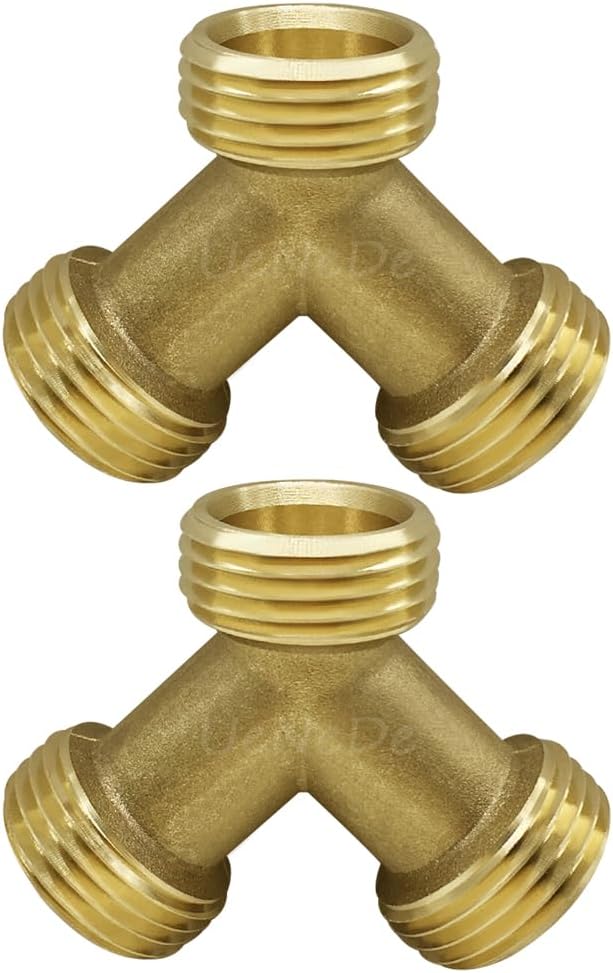 Uenede 2PCS Garden Hose Splitter Brass 3/4" GHT Thread Heavy Duty 2 Way Y Connector with Washers Garden Hose Adapter for Backyard Water Tap, Outlet, & Spigot