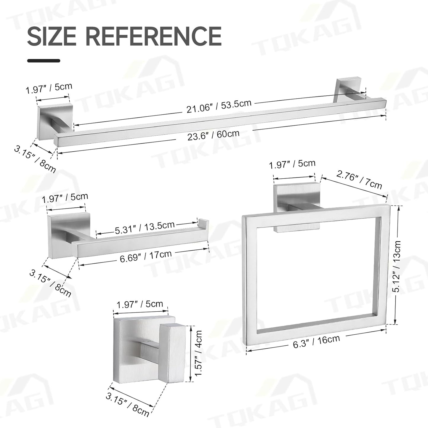 TQKAG Brushed Gold Bathroom Hardware Accessories Set 10 Pieces, 23.6" SUS304 Stainless Steel Towel Bar Set Wall Mounted Includes Single Towel Bar, Towel Ring, Toilet Paper Holder, Double Towel Hooks