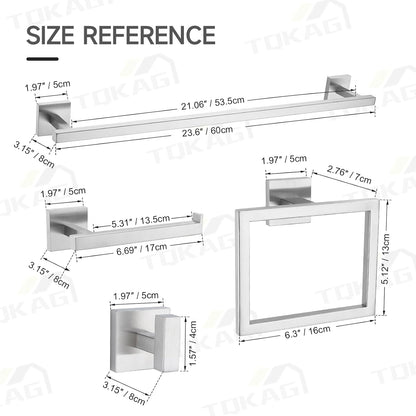 TQKAG Brushed Gold Bathroom Hardware Accessories Set 10 Pieces, 23.6" SUS304 Stainless Steel Towel Bar Set Wall Mounted Includes Single Towel Bar, Towel Ring, Toilet Paper Holder, Double Towel Hooks